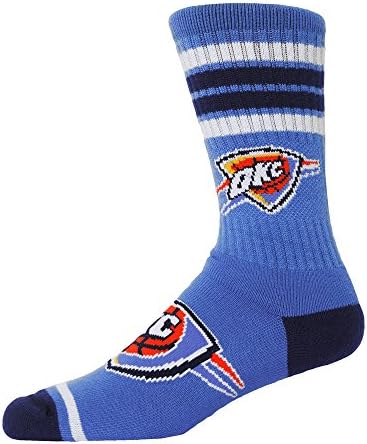 Oklahoma City Thunder Four Stripe Mens Crew Sock, Blue, L (10-13)