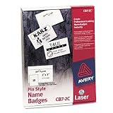 Avery 74552 Rigid, pin-style 2 x 3 laser/inkjet badges, 100 white
inserts/100 holders