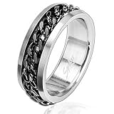 Black Plated Spinner Ring with Black Curb Chain Center (Sizes 9 - 14)