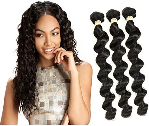 HC 7A Peruvian Virgin Hair Silky Loose Wave 3 Bundles Unprocessed Loose Weave Human Hair Natural Black (16 18 20)