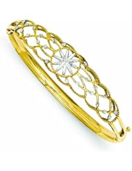 14K Gold and Rhodium Diamond-cut Bangle Br
