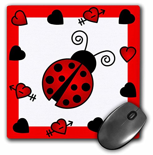 3dRose LLC 8 x 8 x 0.25 Inches Mouse Pad, Love Bugs Red Ladybug with Hearts (mp_12112_1)