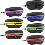InnoLife Set of 7pcs in Mixed Colors, Zipper Shell Sunglasses Glasses Case with Belt Loop, Clip, Plastic Carabiner Hook