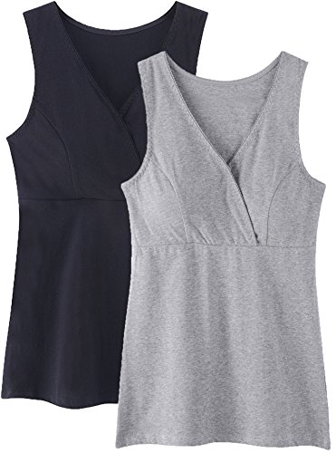 CAKYE Women Nursing Tank Top Camisole Sleep Bra For Maternity / Breastfeeding (Large: Fits for Weight 140-165 lb, Black + Grey (2pcs))