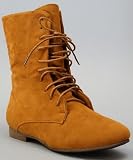 Nature Breeze Staci-01 Lace Up Women Ankle Boots TAN