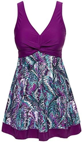 Sexy Style Women's One Piece Plus Size Floral Printed Shaping Body Swimdress Bathing Suits PurpleAsian 5XL(US 16-18) Charming