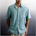 Kokomo Men's Nile Blue Yarn-Dyed Check Pattern Silk Short Sleeve Camp Shirt