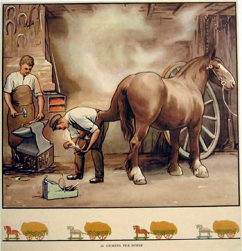 1930's Blacksmith Farrier Clydesdale Horse Children's Vintage Antique Advertising Poster