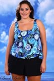 Beach Belle Bubble Blooms Plus Size Blouson Shortini Swimsuit - Plus Size Swimwear Plus Size Swimsuit