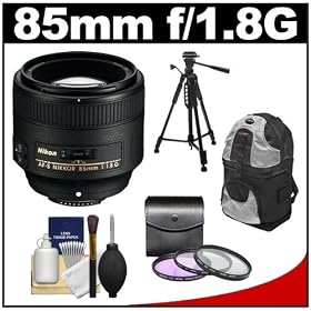 Nikon 85mm f/1.8G AF-S Nikkor Lens with 3 (UV/FLD/PL) Filters + Backpack Case + Tripod + Cleaning Kit for D3100, D5100, D7000, D700, D800, D800E, D3s, D3x & D4 Digital SLR Cameras