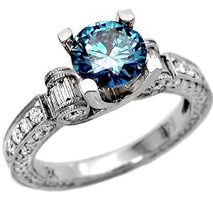Ladies 2.40ct Fancy Blue Diamond Engagement Ring in 18k White Gold