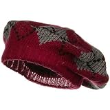 Argyle Knit Beret - Red W08S65B