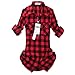 OCHENTA Women's Mid Long Style Roll Up Sleeve Plaid Flannel Shirt C056 Red Black Label 2XL - US 6