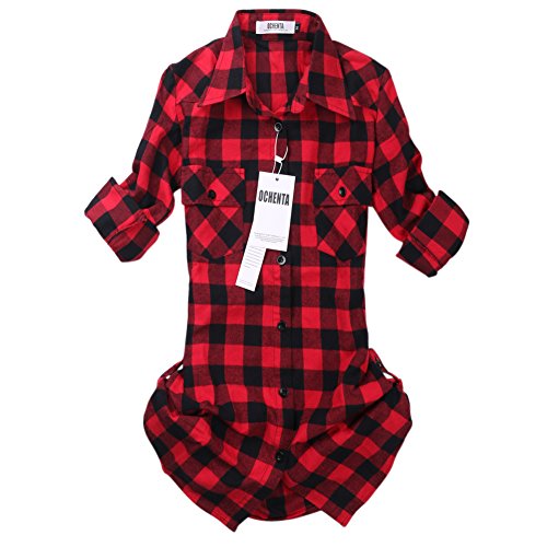 Ochenta women s mid long style roll up sleeve plaid fla…