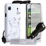 Yousave Accessories TM Samsung Galaxy S i9000 Accessoire Paqut �l�gant Blanc Et Argent Papillon Fleur Dur Hybride Etui Coque Avec Chargeur Allume Cigare Ecran Protecteur Film Et Gris Tissu de Polissage Micro Fibrepar Yousave Accessories