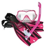 New Oceanic Ocean Pro Ningaloo Junior Mask, Grommet Snorkel, Heron Fins & Carry Bag - Pink (Shoe Size 1-4)