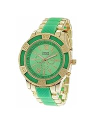Mark Naimer Fashion Watch in Gold Color Metal Band and Teal Dial in Roman Numerals