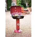 STUNNING RED & BLACK ENAMEL PEDESTAL BBQ BARBEQUE. GARDEN PATIO OUTDOOR COOKING