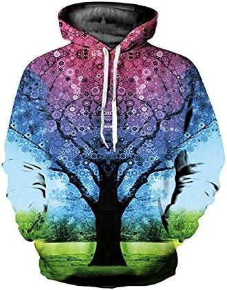Musamk On Sale Unisex Simulation Printed Kangaroo Pocket Hooded Sweatshirt Cute Hoodies Tree1Large
