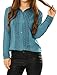 Allegra K Women Tile Print Long Sleeves Buttoned Tunic Shirt Blue XL