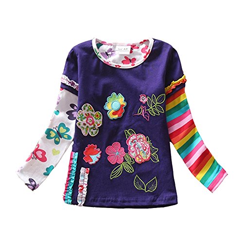 2015 NEAT Kid Girl Cotton Flower Long Sleeve T Shirt Tee Purple L220 5-6 Year