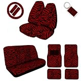 A Set of 2 Universal Fit Animal Print High Back Front with Universal Bench Seat Covers, Wheel Cover, 2 Shoulder Pads 4 Floor Mats, and 1 Key Fob - Zebra Red A Set of 2 Universal Fit Animal Print High Back Front with Universal Bench Seat Covers, Wheel Cover, 2 Shoulder Pads 4 Floor Mats, and 1 Key Fob - Zebra Red