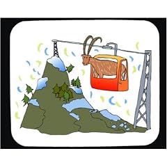 Mauspad mit der Grafik: Schnee, Alpen, B�ume, Tier, Monorail, Transport, Zeichentrickfilm