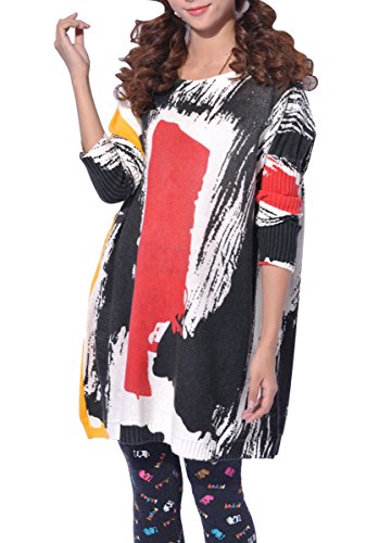 ELLAZHU Women Baggy Doodles Print Knit Pullover Dress Onesize SZ45
