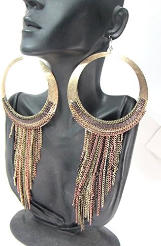 Chunky Wired Chain Link Gold Tone Large Hoop Earrings