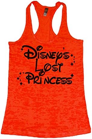 Disney's Lost Princess Women's Burnout Gym Tank Top Black Ink Orange Large