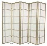 6ft. Double Cross Japanese Shoji Folding Privacy Screen Room Divider - 5 Panel Grey
