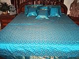 Silk Sari Bedding Aqua Blue Bedspread Coverlet Sofa Throw King 7p Set