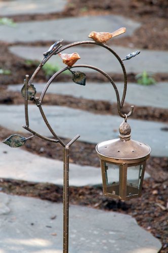 SPI Home 50315 Sparrow Garden Stake with Brass Lantern Candleholder