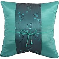 Artiwa Turquoise Floral 16'x16' Silk Oriental Decorative Throw Accent Pillow Cover for Couch and Bed