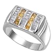 Sterling Silver Men's Ring - Clear / Yellow CZ - 4mm Band Width - 11mm Face Height - Sizes: 9-14