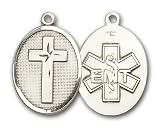 Sterling Silver Cross / Emt Pendant with Stainless Silver Heavy Curb Chain 24 inch