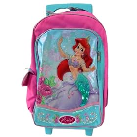 Disney the Little Mermaid Wheeled Backpack - Full Size Back Pack with Luggage Wheels by Disney