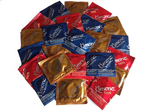 Kimono Pleasure Pack (Thin, Microthin, and Textured) Premium Lubricated Latex Condoms and Silver Pocket/Travel Case-24 Count