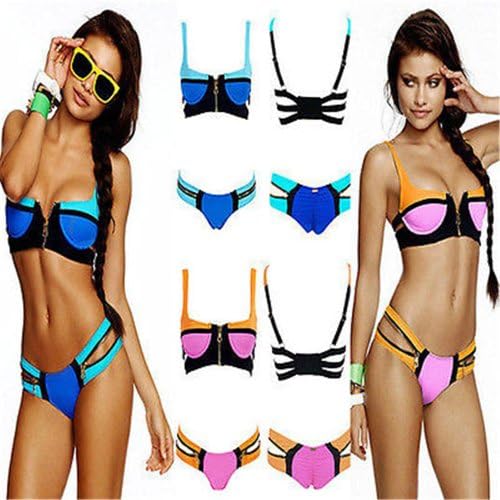 PrettyGirl Women's Bandage Bikini Set Push-up Padded Bra Swimsuit Bikini swimwear (Small, A44-black pink)