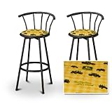 2 Yellow John Deere Tractor Fabric Black Swivel Barstools