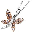 14K White and Rose Gold Pink Sapphire and Diamond Butterfly Necklace