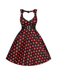 Polka Dot Print Sweetheart Cutout Belted Fitted  Dress