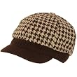 Houndstooth Ribbed Knit Newsboy Cabbie Cap Hat Brown