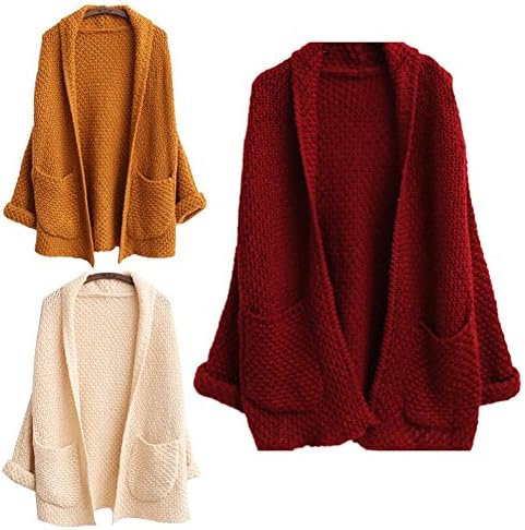POPALIA Women Long Cardigans Pocket Batwing Sleeve Knitted Sweaters Coat