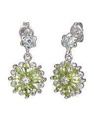 Sterling Silver Genuine Peridot and Sky Blue Topaz Floral Drop Earrings