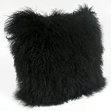 17-inch Mongolian Wool Throw Pillow with Feather and Down Fill - Black by Designer Collection Sheri