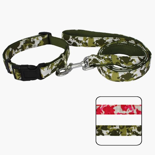 Camo Cool Camouflage Print Polycotton Dog Collar & Leash Set - Olive Jungle