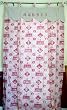 French Red Toile Alphabet Figural Blind or Curtain with Embroidered Scalloped Valance