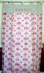 French Red Toile Alphabet Figural Blind or Curtain with Embroidered Scalloped Valance