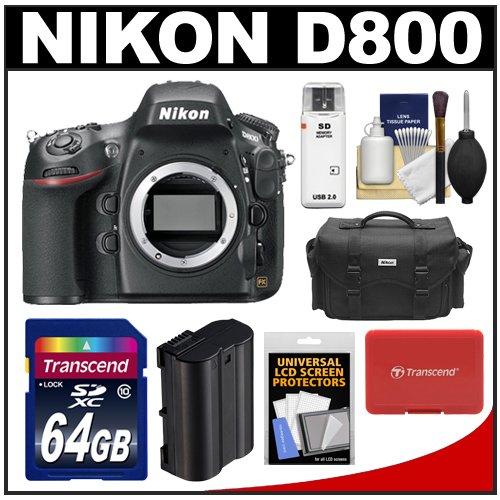 Nikon D800 Digital SLR Camera Body with 64GB Card + Case + Battery + Accessory Kit